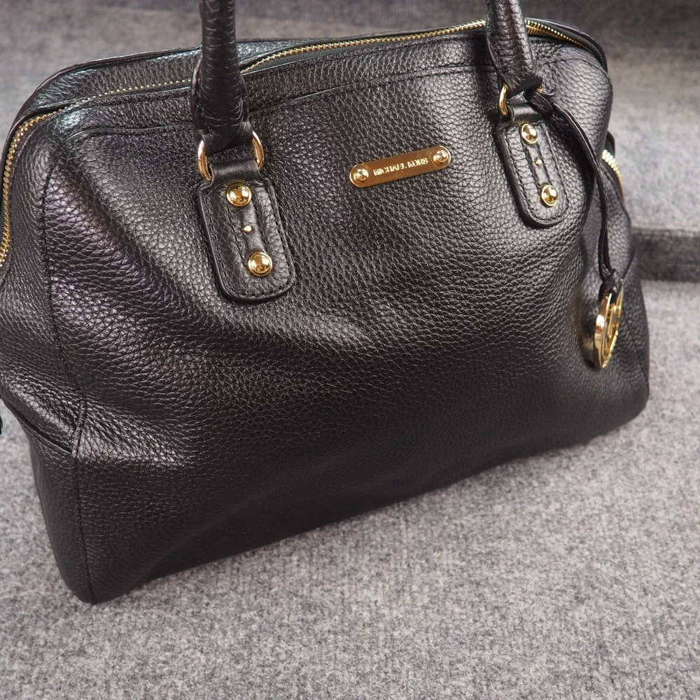 Michael Kors Large Dome Satchel Bag Black Pebbled Leather Gold 38H5CMKS3L